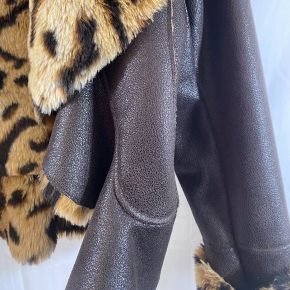 SOLD Incognita Brown Faux Leather Animal Print & Fur Lined Jacket NWOT - Picture 5 of 16